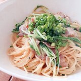 ピリリと和の味！豚バラと水菜の柚子胡椒パスタ